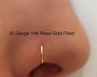20 Gauge 14K Rose Gold Filled Nose Hoop Nose Ring G 18G 20G 22G 24G Gold Nose Piercing