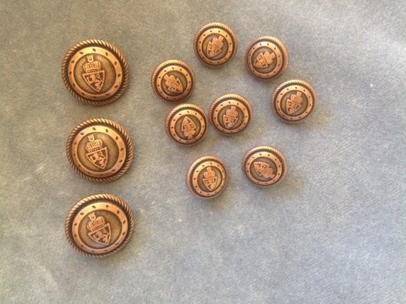 Suit button set. Copper crest suit button set. 3-3/4