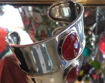 Vintage Garnet and Sterling Silver Cuff Bracelet 925