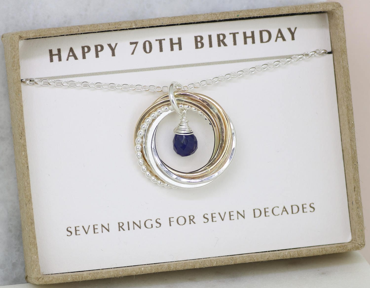 70th Anniversary Gifts
 70th birthday t blue sapphire necklace September