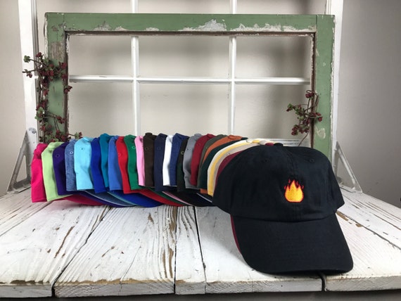 Lit Fire Emoji Hat Embroidered Baseball Cap Dad HatLow Profile Curved Bill Pablo Hats - Multiple Colors