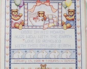 Two Counted Cross Stitch Patterns Baby Girl Boy Birth Record ...