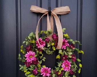 SPRING FRONT DOOR Wreaths, Spring Wreaths, Twoinspireyou, Pink Wreaths, Pink Daisy Wreaths, Wreath for Spring, Front Porch Wreaths