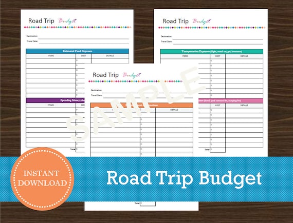 road trip budget sheet travel planner vacation planner