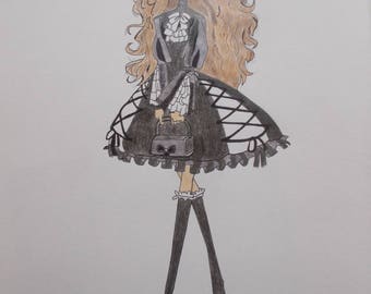 Gothic lolita drawing in colored pencil