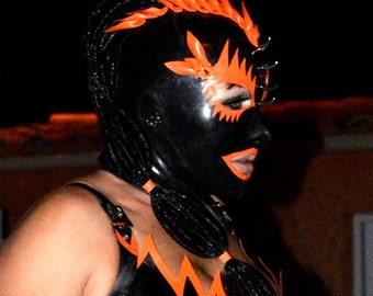 Black orange latex design mask with zipper