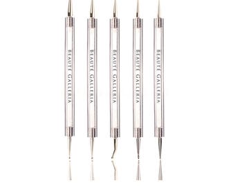 5pcs (10sizes) 2-way Dotting Tool Pen Nail Art Design Painting Drawing Marbleizing Acrylic UV Gel Manicure Professional Nail Salon Tool