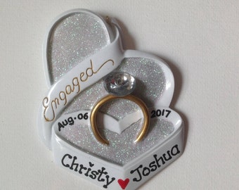 Engagement Ring Personalized Christmas Ornaments-She Said Yes, Will You Marry Me, Engagement Favors- Free personalization