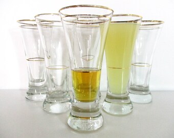 Set Of Gold Rimmed Pastis Glasses, Ricard Glasses, Pernod Glasses, Set Of Glasses, Vintage Glasses, Aperitif Glasses, Tall Glasses
