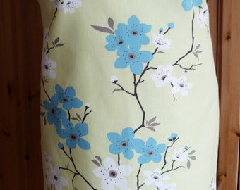 Full length apron - turquoise blossoms print
