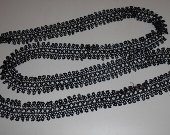 Vintage Antique 1880 Victorian French jet beaded trim, fringes/adornment, 190 cm. b