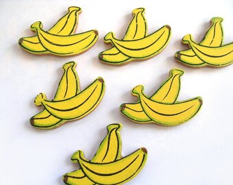 LOT 6 wood Motif APPLIQUES: banana yellow 36 * 23mm