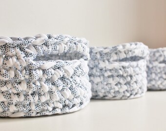 Crochet Basket Set, Storage Basket Set, Nesting Storage Baskets, Chunky Knit Basket, Bathroom Storage, Nursery Storage, Desk Accessories