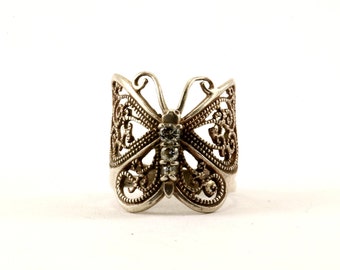 Vintage Butterfly Crystal Ring 925 Sterling Silver RG 3351