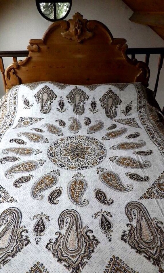 Hand block printed Brown mandala Tapestry art, tablecloth or bedspread with natural Dyes and tassels,middle eastern,