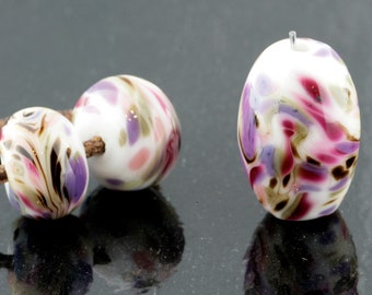 Poppies Focal and Matching Pair Handmade Glass Lampwork Beads (3 Count) by Pink Beach Studios - SRA (1716)