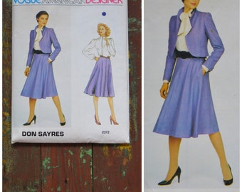 Vintage pattern, 1980's Vogue American Designer, Don Sayer, Printed pattern 2372, Misses jacket, skirt, blouse, Sewing supplies, Bust 92cm