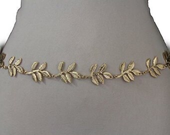 New Women Gold color Metal Fashion Belt Narrow Waistband Bling Leaf Flower Leaves Charm Hip High Waist Size S M L