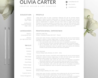 modern resume template cover letter word mac us letter a4 cv template creative resume professional resume instant download olivia