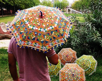 5 Pcs Lot Indian Decorations Umbrella Embroidered Wedding Event Decor Vintage Parasols New Designer Sun Protective Beach Canopy Gift For Her