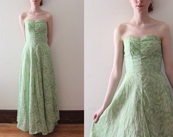 vintage 1940s gown // 40s green floral maxi dress