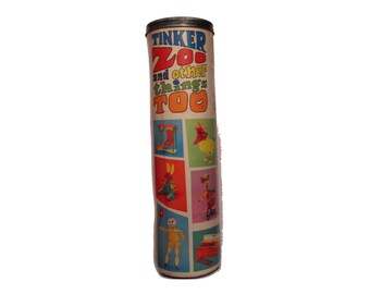 Vintage Tinker Toy Zoo Tube Container ONLY, 237, home decor, decorative storage container, 70s, display piece