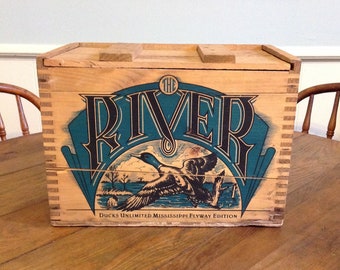 Remington Ducks Unlimited Flyway Edition wooden ammo box The River ammunition wood crate advertising rustic hunting cabin storage home decor