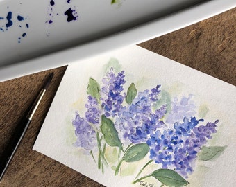 An Original Watercolor with a little pen and ink, Lilacs