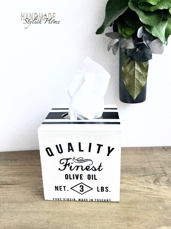 black and white shabby chic tissue box cover/ kleenex box