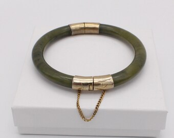 Faux Jade Stone Hinged Bangle