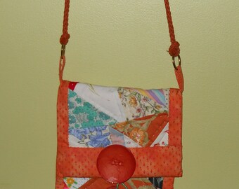 Orange Crazy quilt purse