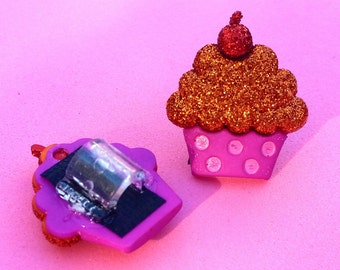 Tube Trinkets: Glittery Pink and Orange Cupcakes! Select quantity 2 for a pair!