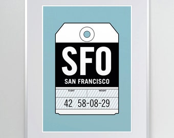 SFO, San Francisco. Airport Code Poster. Aviation Poster. Airline Print. California Art. San Francisco Luggage Tag. A3, 11x14 Art Print.