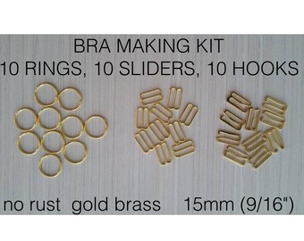 30 pieces: 10 bra rings, 10 bra sliders, 10 bra hooks Bra making supplies. Strap adjuster set. Dancewear making. Burlesque costume supplies.