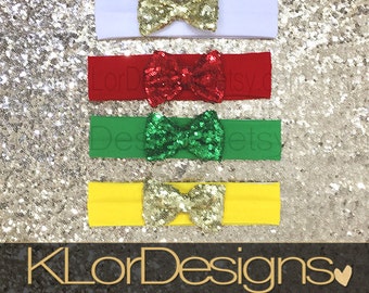 sequin bow headband, Baby girl headband, gold - red - green sequin bow headband, baby girl