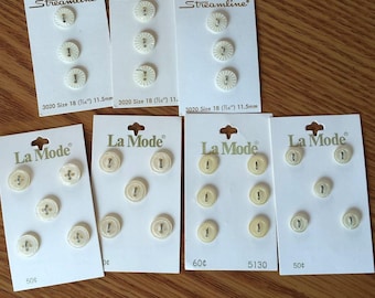 White Mother of Pearl Vintage Buttons on Cards, Total of 30 buttons in Various Sizes and Designs