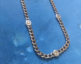 REDUCED English 9K Gold Chain with 3 Diamonds in White Gold