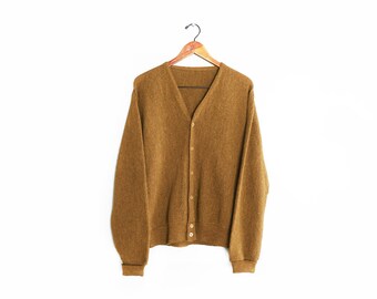 vintage cardigan / grandpa cardigan / fuzzy cardigan / 1960s tobacco fuzzy alpaca knit grunge cardigan Large