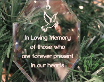 Premier Memorial Crystal Christmas Ornament with a Dove, Engraved Christams Ornament