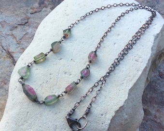 WATERMELON Tourmaline necklace, Tourmaline nugget necklace, gemstone jewelry, handmade by AngryHairJewelry, artisan made