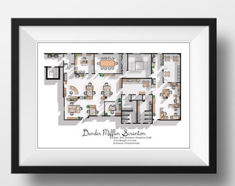 The Office US TV Show Office Floor Plan- Dunder Mifflin Scranton Office Layout - Gift for the Office TV show fan - The Office Poster