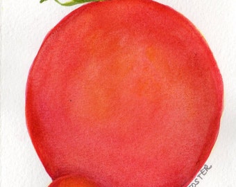 2 Tomatoes watercolor painting original,red kitchen decor 4 x 6 Food Art, kitchen wall art, original watercolor