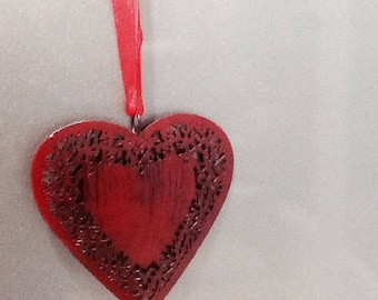 Decoration heart 3D red reflection metal black