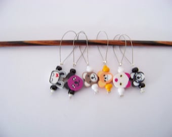 Fun beaded Stitch Markers - set of 6 - knit knitting charms, stitch markers polymer clay