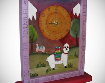 LLAMA CLOCK, Ready to ship, handmade wood clock, Alpacas, Llama's, nursery clock, desk clock, mantle clock, gifts for her, gift for him