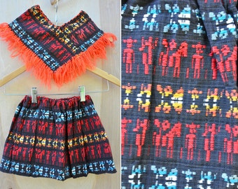 SALE Poncho & Skirt SET Embroidered Skirt Fringed Poncho Cape Mexican Guatemalan Peruvian Aztec Tribal Ethnic 3 - 6 month Maybe Older 9 - 12