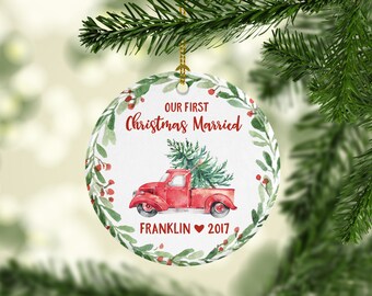 Wedding Gift Christmas Ornaments Personalized Mr. and Mrs. Ornament First Wedding Ornament First Christmas Ornament Married Ornament Red