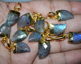 Labradorite Nails Faceted Pendant with 24 kt Gold Electroplated Edge-22 mm, Labradorite Pendant - Horn, Tooth, teeth Charm,1512