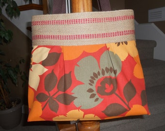 Handmade Purse...The "Brooke"...in "Paprika" Floral with Jute Webbing Top Band