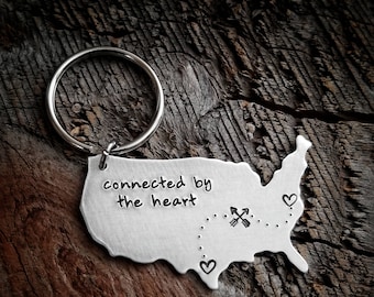 Long Distance Relationship Gift Long Distance Boyfriend Gift Girlfriend Gift Going Away Gift BFF Gift Best Friends Gift USA Keychain LDR
